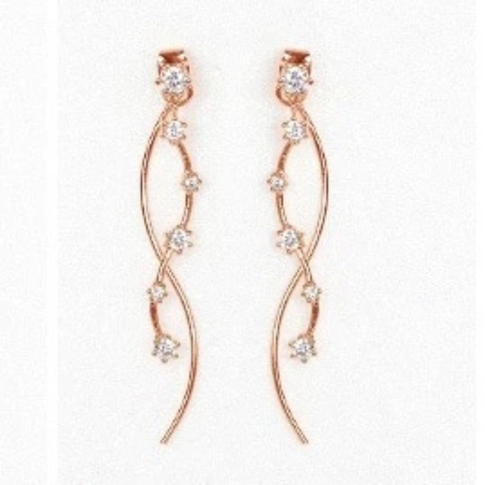 14k Gold Diamonds Swirl Drop Earrings Sterling Silver - Picture 7 of 10